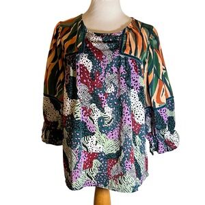 Umgee Women's‎ Blouse Top Multicolor Abstract Print 3/4 Sleeve - Size Medium